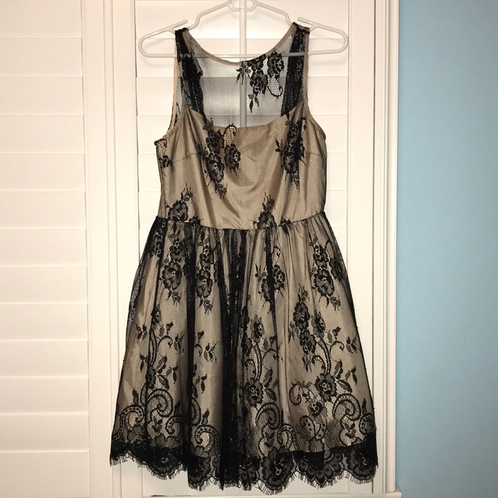 black and beige lace dress